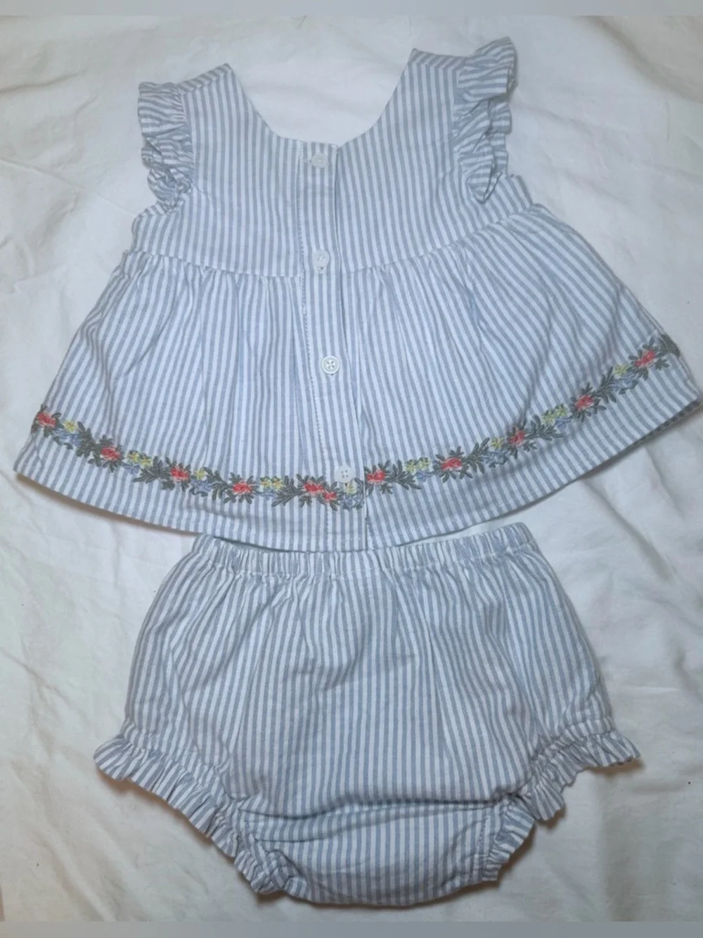 Baby Gap Ruffle Bubble Outfit Set-Blue Stripe, Size:6-12M